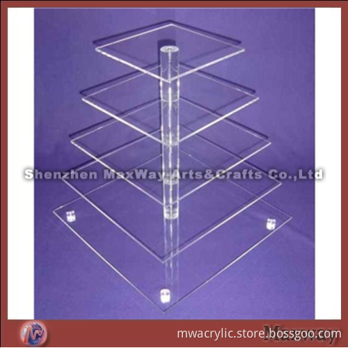 Clear Square Finely Designed Acrylic 5 Tiers Cup Cake Display Stand Rack